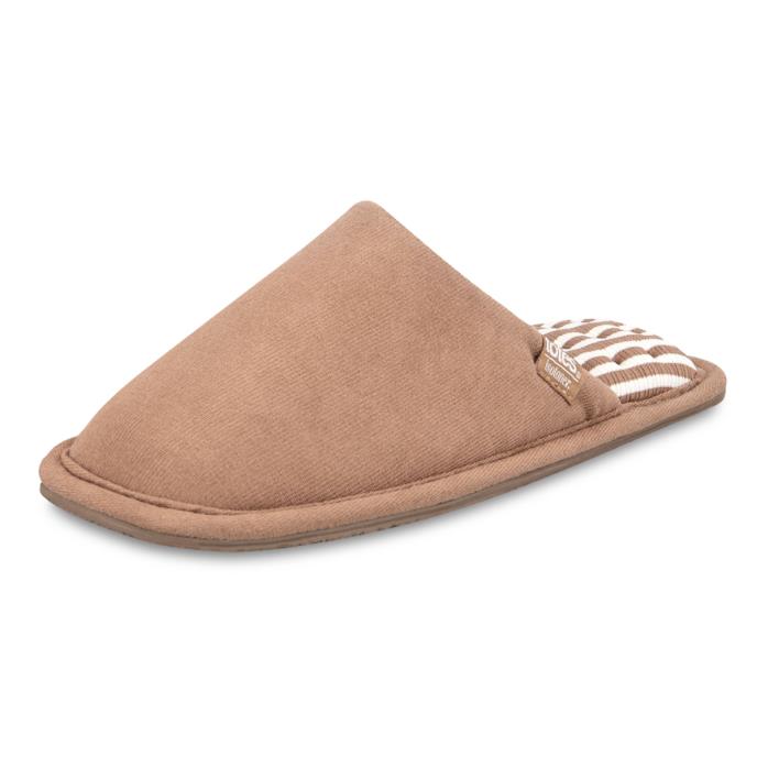 Isotoner® Ladies Square Toe Stripe Mule Slipper Mink Brown Extra Image 2